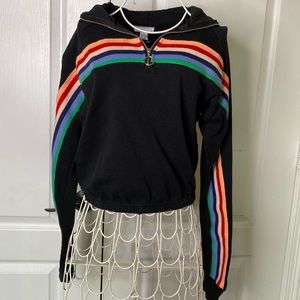Never worn, crop top black with multi color pull over